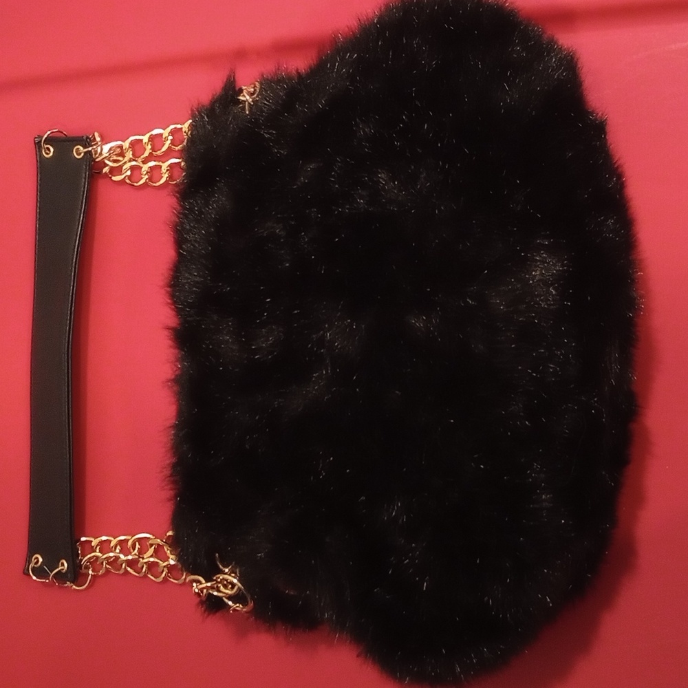 Black faux fur purse